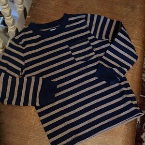 Carter's 5T Navy and Tan Striped Shirt with front pocket cotton polyester 3/25$